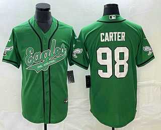 Mens Philadelphia Eagles #98 Jalen Carter Green Cool Base Stitched Baseball Jersey